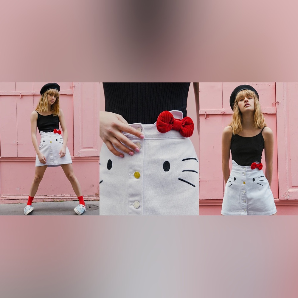 Lazy Oaf x Hello Kitty White A-Line Skirt with Red Accents